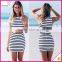 Hot selling high neckline stripe dress sleeveless fashion dress casual dress for women classic cut out stripe bodycon dress