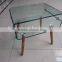 Display stand CT-178 Bent tempered glass square Corner coffee table with ash wood legs