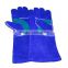Heat resistance saphire Cow Leather Welding Gloves Industry Protective Working Safety Gloves