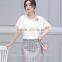 2016 Korean latest style fashion women ladies girls chiffon slim tops designer printed wrap tight skirts