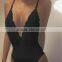 Domi Hot Deep V Lace Top Halter swimsuit Sexy Open One Piece Swimwear Women