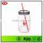 PS Plastic Type 720 ml Jar Mason With Straw and Flat Lid