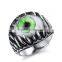 5MM Stainless steel vintage antiqued silver green evil eye ring fashion ring steam punk jewelry 6240028
