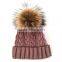 Myfur Light Purple Real Large Raccoon Fur Pom Poms Knit Hat Wholesale