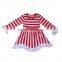 Popular Style Wholesale Cheap Girls Boutique Outfits Kids Long Sleeve White Red Striped Fancy Dress Baby Ruffle Wave Party Dress
