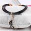 New Designs Korean Fashion Gold Mask Black Leather Cords Hook Women Bracelet