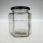 hexagon high white glass jar for jam factory price 380ml