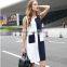 2016 Summer Fashion Office Lady Patchwork Dresses Smart Casual Elegant Contrast Pocket Sleeveless Round Neck Color Block Dress