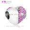 X142 Tibetan Silver Heart Charms Findings, Pave Amethyst Diamond Love Heart Charms