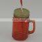 16oz Pure Color glass Mason Jar with Mental Lid and Plastic Straws