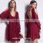 Cold shoulder sleeve chiffon swing dress, embroidered chiffon dress