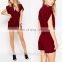 Fashion style wrap front rompe with D-ring belt red v- neckline women jumpsuits