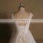 Gorgeous Cap Sleeve Scoop Neck Applique Lace Sheer Front Skirt Wedding Dress Long Train Croset Back