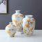 Chinese New Style Retro Golden Flower Painting White Ceramic Vase Set For Home Decoration