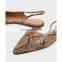 Women handmade beautiful snake print design pointed toe back elastic band flat sandals shoes