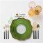 Sun Floral Shape Antique Green Gold Rim Platters Serving Dish Ceramic Porcelain Banquet Charger Plates for Wedding
