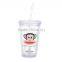 16OZ Reusable plastic water tumbler with straw