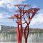 Stainless steel red color decorative outdoor metal tree abstract art sculptures