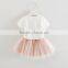 2017 wholesale children's boutique clothing set girls fancy white shirt with floral skirt