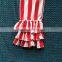 new arrival red and white vertical stripe toddler pants triple ruffle trouser cotton long pant LY-006