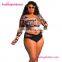Two Piece Long Sleeves Printing Flower Women Sexy Swimwear Girls Bathing Suit