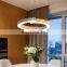 Contemporary Luxury Wood Circle Ring Ceiling Light Iron Acrylic Pendant Lamp Modern LED Chandelier