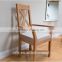 RCH-4284 Carved Oak Dining Chair Cross Back Beige Linen Fabric
