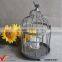 Vintage Gray Hurricane Glass Stemmed Tea Light Metal Candle Holder