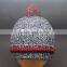 2015 NEW RED STRIP GREY MARLE CUFF BLANK BEANIE HAT POM POM