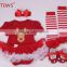 wholesale 2016 Boutique Christmas Santa Baby Clothes Little Girl Cloth Infant Skirt Outfit Holiday Newborn Romper Sets