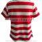 Round Collar Short Sleeve Strip Pattern Cotton Shirt