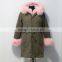Myfur Baby Pink Thick Part Fox Fur Trimmed Luxury Ladies Fashion Long Parka