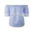 Runwaylover EY2332B 2017 Ladies Short Sleeve Fashion Off-Shoulder Stripe Blouse