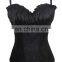 High Quality Black Floral Pattern Ruffled Top Sexy Corset Lingerie