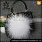 White 19cm fluffy 100% raccoon fur keychain ball