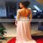 High Quality Chiffon Bateau Floor Length Long Sleeve Beaded Long Gown Backless Peplum Appliqued Evening Dresses