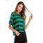 Irregular Ham Short Sleeves Striped Loose Cotton Women's Top