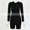 Hot selling Women's half Zip up  V-neck  Long-sleeved cotton Bodycon Bodysuit