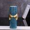 Light Luxury Blue Leather Concave Gild Ceramic Vase For Shopping Mall Hotel Decor
