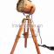 SPOTLIGHT ON WOODEN TRIPOD STAND - SPOTLIGHT WITH STAND - COPPER ANTIQUE SEARCHLIGHT WITH STAND