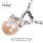 Costume jewelry pink pearl beaded pendant necklace copper chain ring and earring jewellry set