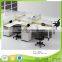 Modular workstation for 4 person desktop glass partition screen with storage and keyboard tray