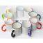 stocked Cramic 110z sublimation mug black colorful rim and Handle