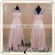 RSE239 Sleeveless Boat Neck Pocket Peach Color Chiffon Bridesmaid Dresses Side Slit