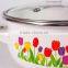 Set Of 3pcs Glass Lid Tulip Design Enamel Casserole Sets With Flowers
