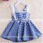 New arrival children clothes lace trim bule plaid kids clothing wholesale 100%cotton baby nice dress