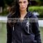 Navy Tracksuit Tops 100% Cotton Fleece Full Zip Hoodie Jacket Gym Fitted Hoodie Wholesale Top Quality Women's Tracksuits