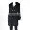Wholesale Fashion black pure ladies' cashmere winter overcoat with fur collar