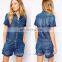 Fashion 2015 Denim Playsuit Side Pockets Jean Denim Romper for Ladies