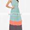 CHEFON Color Block turquoise maxi dress